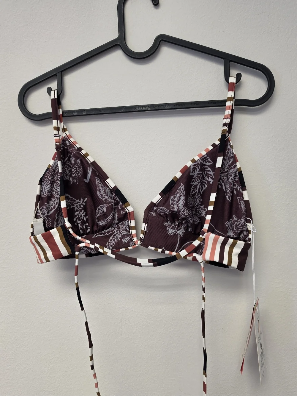 Maaji Burgundy Barcode Parade Reversible Triangle Bikini Swim Top L